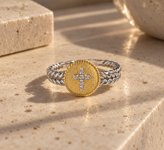 anel de cruz em ouro 18k